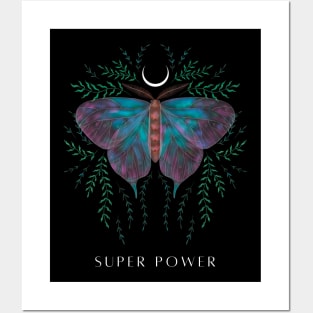 Black Green Illustration Night Butterfly Posters and Art